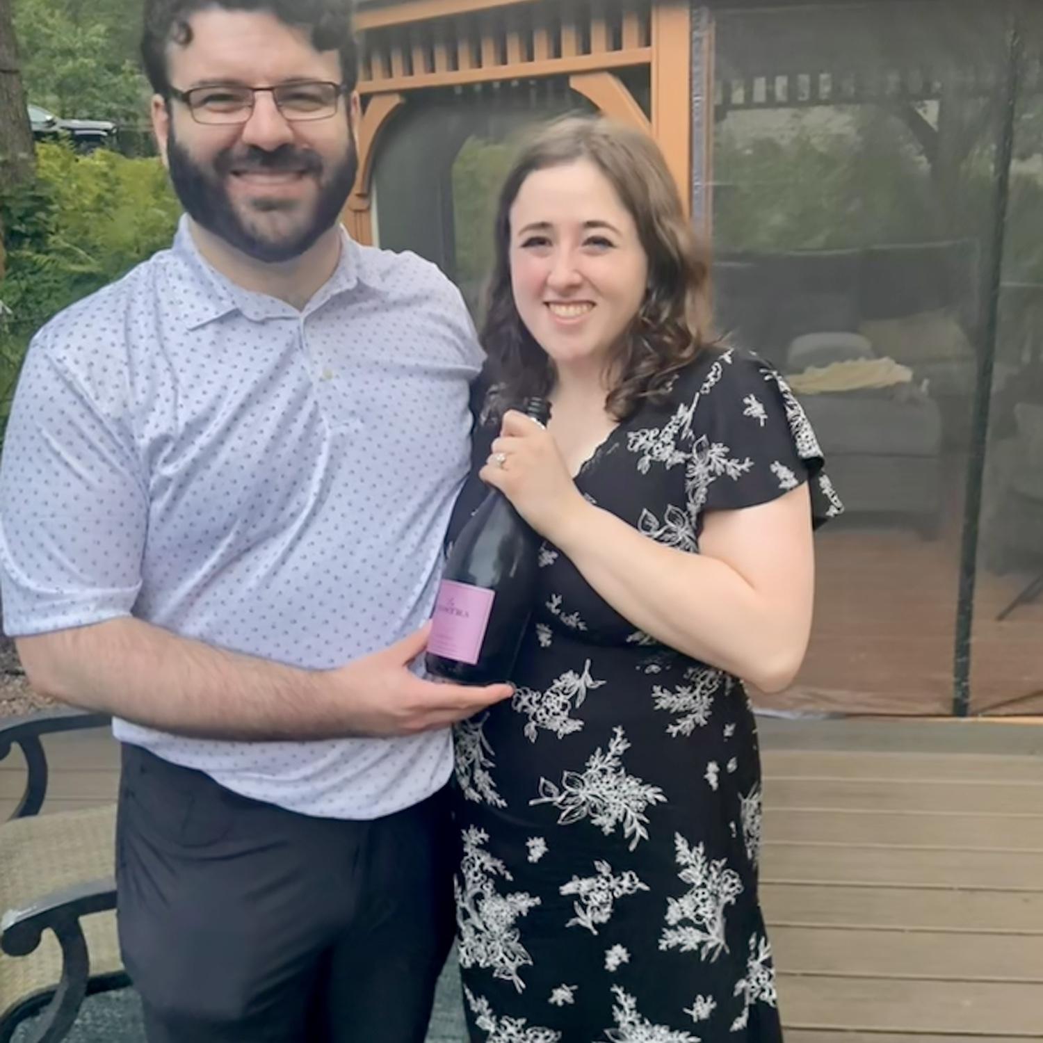 After getting engaged, N+C called the Weinsteins while “driving up to the cabin,” but pulled into the driveway, instead! Always prepared, the family had already bought champagne for such an occasion.