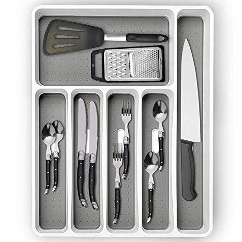 Non Slip Silverware Organizer for Drawer and Kitchen, Plastic, Classic Narrow and Practical Cutlery Tray and Organizer