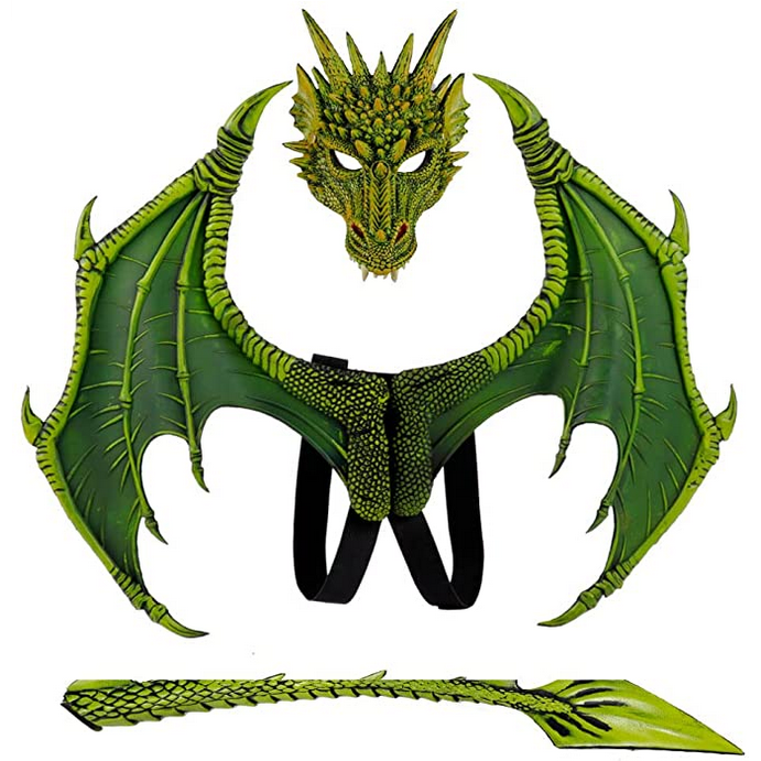 Dragon Wings, Mask, and Tail Set on Amazon (they are available in different colors too!)