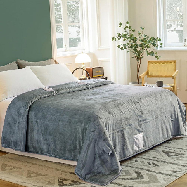 JET'S HOME Heated Blanket King 100"x90" - ETL&FCC Certified Flannel Electric Blanket Throw Machine Washable Heating Blanket with 4 Heating Levels 10 Hours Auto-Off Overheating Protection (Grey)