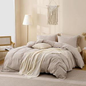 Gingham Cotton Duvet Cover Set Queen + 2 Pillowcases