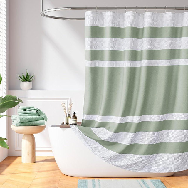 Madison Park Shower Curtain Spa Waffle Weave Shower Curtain for Bathroom 3M Scotchgard Moisture Management, Spa Quality Modern Shower Curtains for Bathroom, Standard 72x72 Sage Green