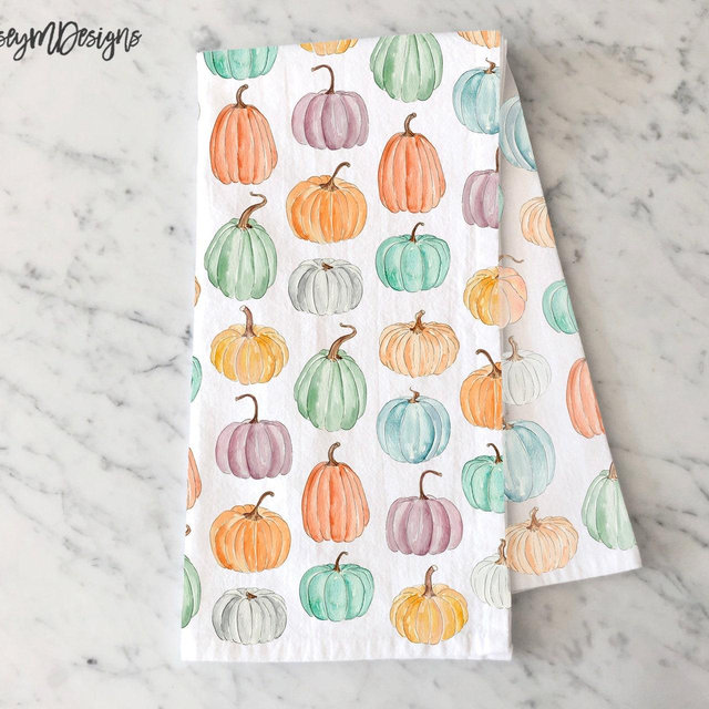 Colorful Pumpkin Kitchen Towel, Fall Kitchen Decor, Fall Home, Dish Towel, Pumpkin Tea Towel, Fall Dishcloth, Fall Farmhouse Decor