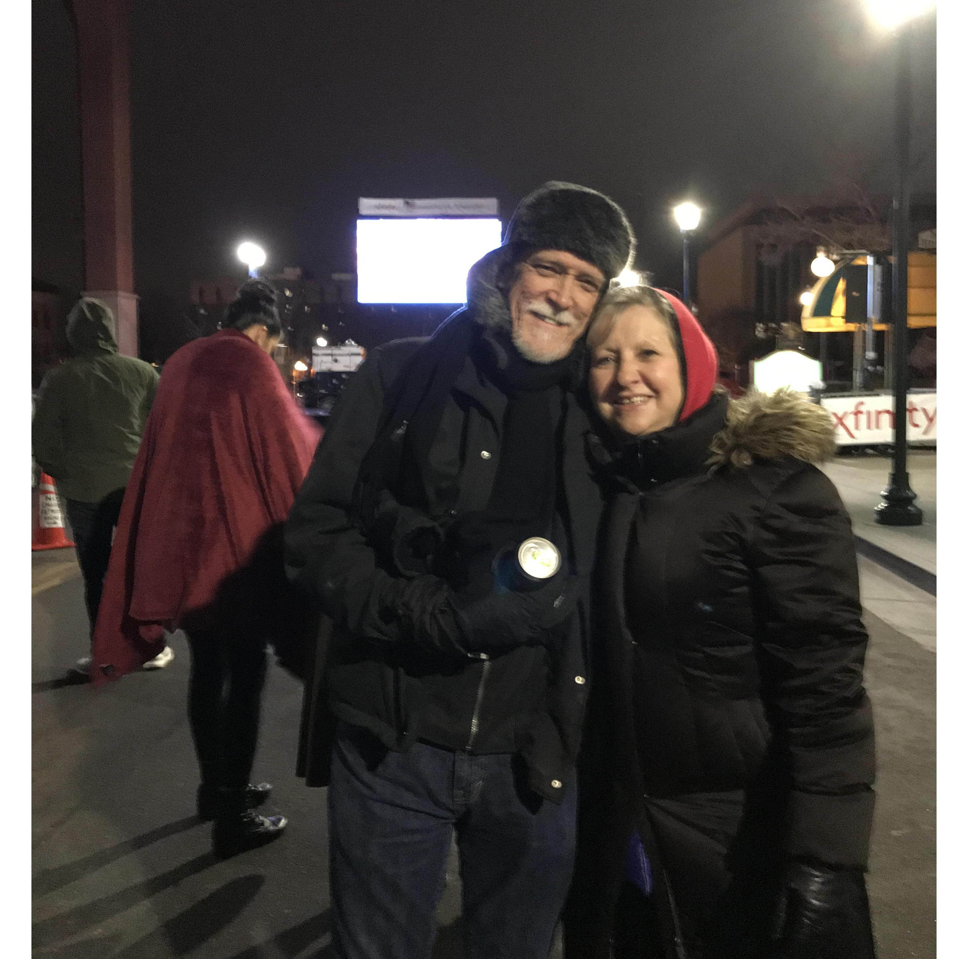 Us in downtown Colorado Springs celebrating the start of the 2018 Winter Olympics.  Colorado Springs is the home of the US Olympic Committee.
