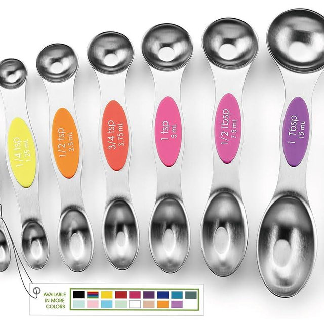Spring Chef Magnetic Measuring Spoons Set, Dual Sided, Stainless Steel, Fits in Spice Jars, Neon, Set of 8
