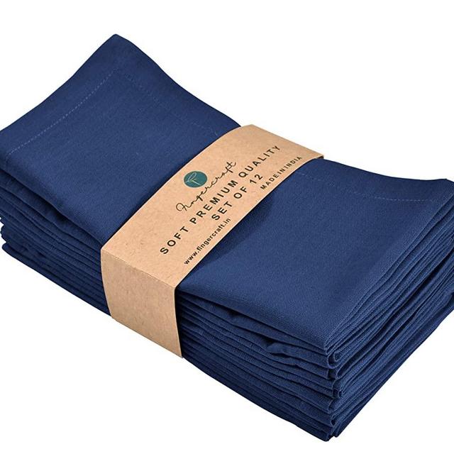 FINGERCRAFT Dinner Cloth Napkins, Cotton Linen Blend Fabric 12 Pack Easter Special Premium Quality, Mitered Corners for Every Day Use Napkins are Pre Shrunk and Good Absorbency Navy Blue