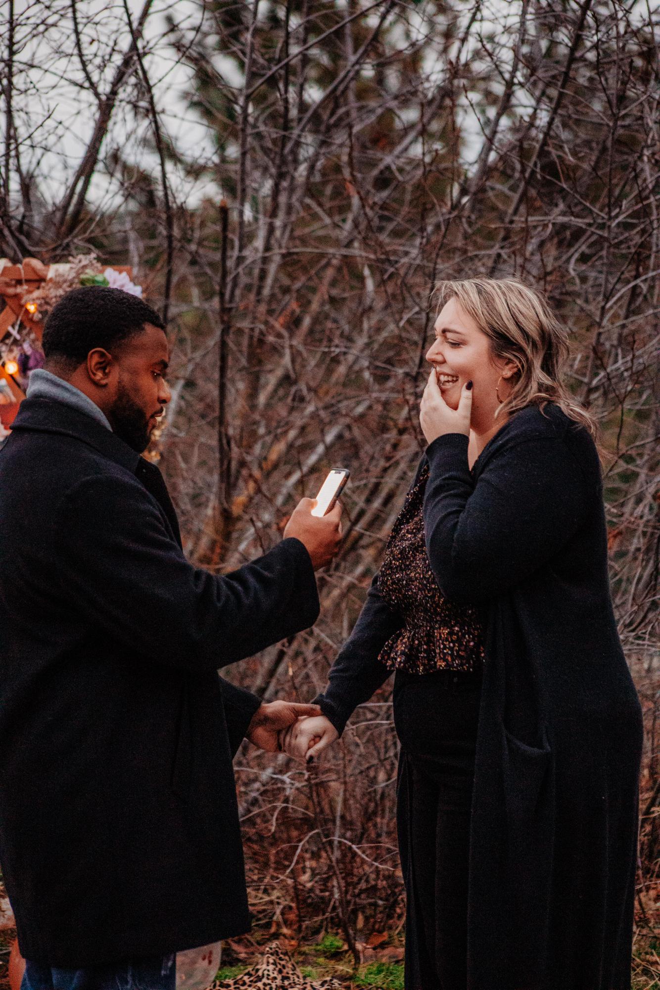The couple were blubbering as Josiah read Alyssa his engagement speech. 11/19/2020

Photo by Emma Ostrom Photography