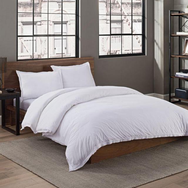 Garment Washed Solid Full/Queen Duvet Cover Set in White