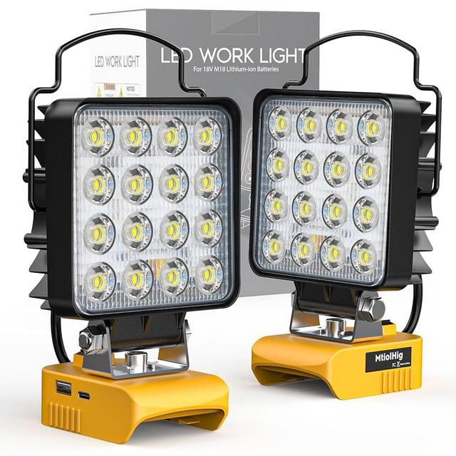 2Pcs Cordless LED Work Light for Dewalt 18v 20v Battery, 48W 4800Lumens Underhood Work Light Tool Gifts for Men, with USB & Type-C Charging Port for Workshop,Garage,Jobsite,Car Repairing