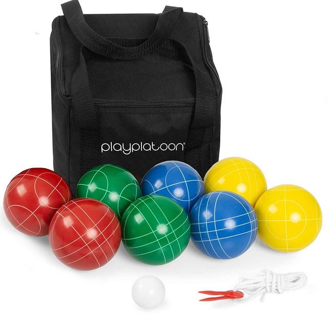 Play Platoon Bocce Ball Set with 8 Premium Resin Bocce Balls, Pallino, Carry Bag & Measuring Rope