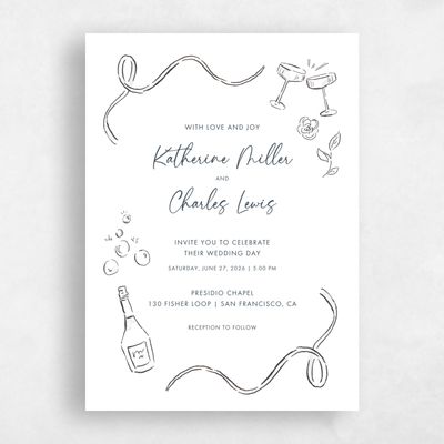 White Wedding Invitation - Hamilton Portrait