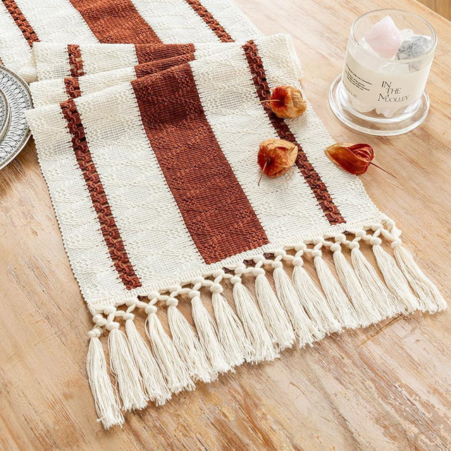 Fancy Homi Rust Table Runner 90 Inches Long Boho Macrame Table Runner for Home Decor, Terracotta Farmhouse Table Runners with Tassels for Party Rustic Bridal Shower Dining Decor 12x90 Inches