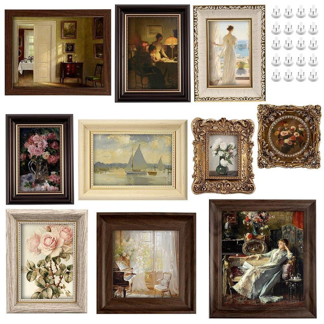 HAOPENGYOU 10-Pack Vintage Picture Frames Set - Ornate Antique-Style Wall & Tabletop Photo Frames for Gallery, Bedroom, Living Room Decor, No Photos Included