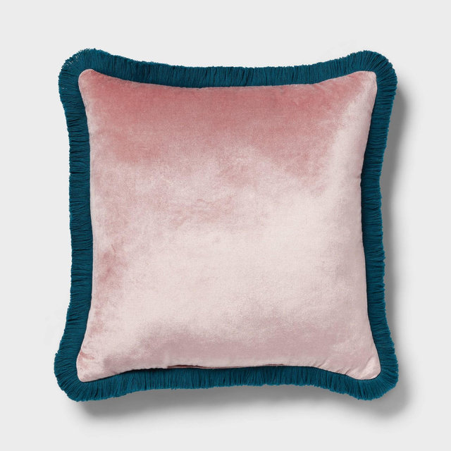 Velvet Contrast Fringe Dec Pillow Square Mauve/Teal Blue - Threshold™