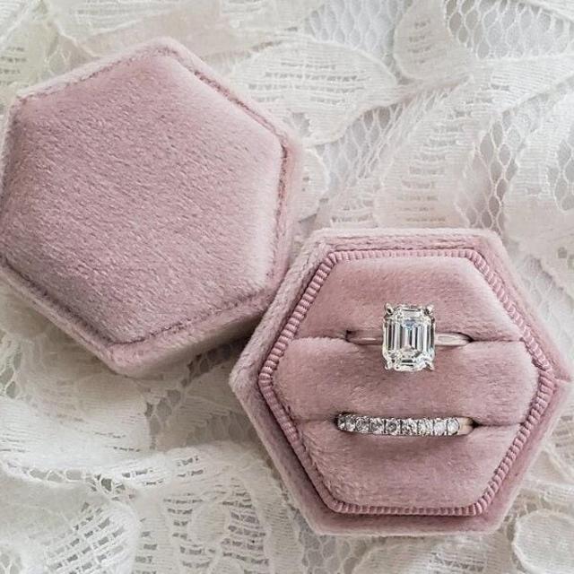 15+ Colors | Velvet Ring Box Double Hexagon - Engagement Ring & Wedding Set Elegant Keepsake Box, Bridal Photo Detail, Ring Bearer Gift