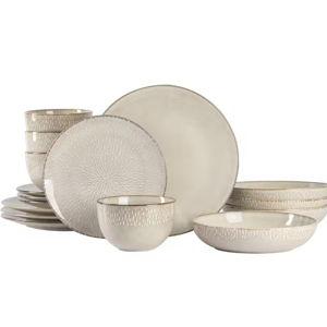16pc Stoneware Matisse Dinnerware Set Taupe - Gibson Elite: Scratch-Resistant, Microwave & Dishwasher Safe Dish Set