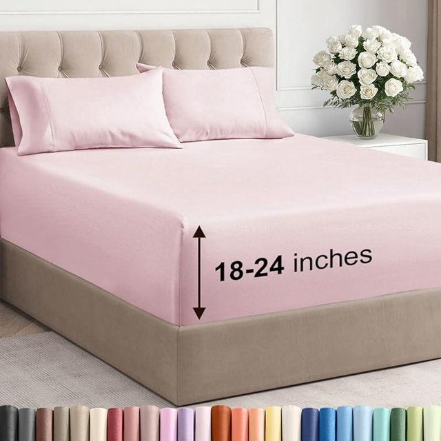 Extra Deep Pocket Queen Sheet Set - 4 Piece Breathable & Cooling Bed Sheets - Hotel Luxury Sheet Set - Soft, Wrinkle Free & Comfy - Easily Fits Extra Deep Mattresses - Deep Pocket Lavender Pink Sheets