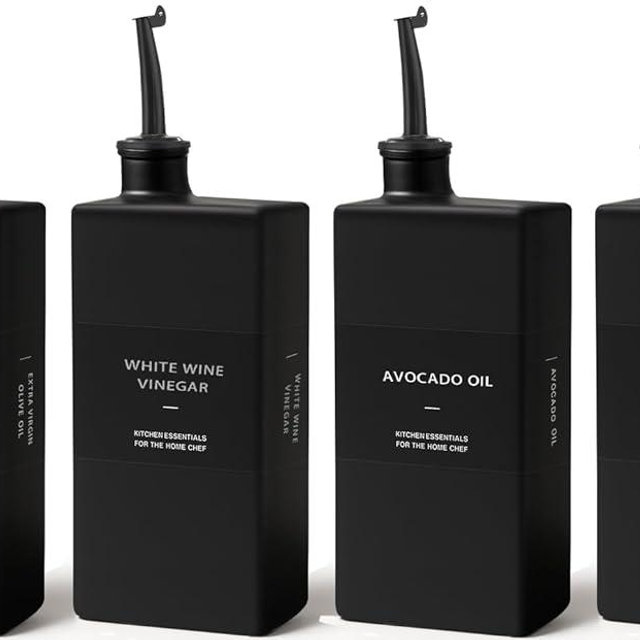 Gelury Black Glass Olive Oil Dispenser Bottle for Kitchen, UV-Blocking Oil and Vinegar Dispenser Set, Soy Sauce Dispenser, Coffee Syrup Bottles, Modern Kitchen Decor (Black, 16.9oz, 4pcs)