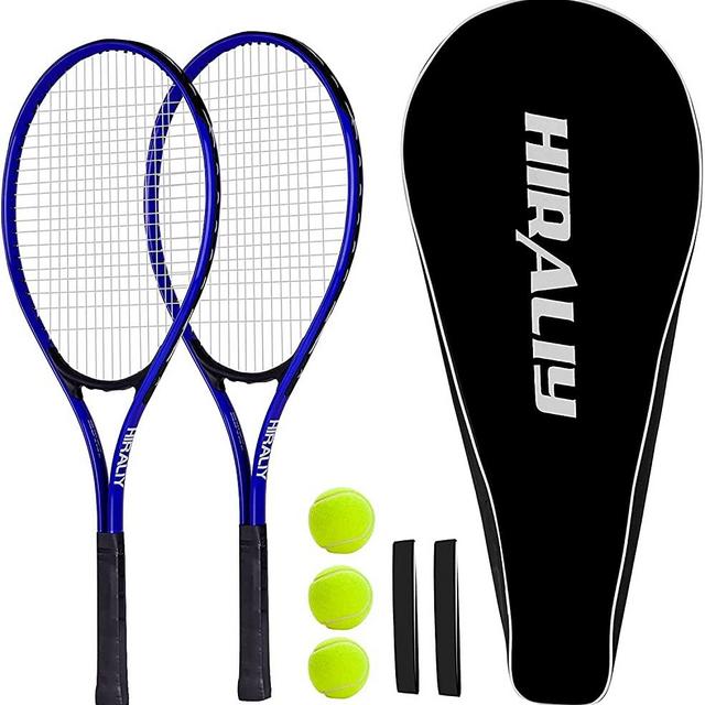 HIRALIY Adult Recreational 2 Players Tennis Rackets ,27 Inch Super Lightweight Tennis Racquets for Student Training Tennis and Beginners, Tennis Racket Set For Outdoor Games, Including 3 Tennis Balls, 2 Tennis Overgrips and 1 Tennis Bag