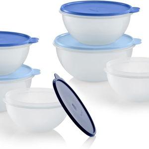 Tupperware Heritage Wonderlier 12 Piece Food Storage Bowl Set in Clear/Blue, Dishwasher Safe and BPA Free (6 Bowls, 6 Lids)