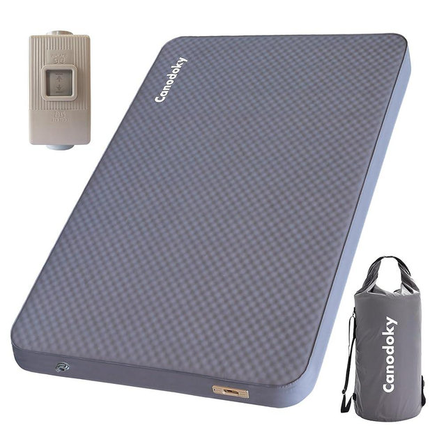 4" Ultra-Thick Self-Inflating Sleeping Pad with 3-in-1 Rechargeable Pump, Air Adjustable Foam Camping Mattress, 9.5R Heavy-Duty Double Sleeping Pad for Car, Truck, Van, Rooftop Tent – 4-Season Use