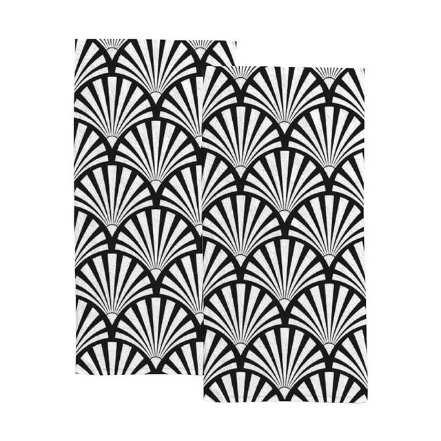 Good Water Absorption Soft Hand Towels 2 Pcs Set - Art Deco Sunburst Pattern Used Many Occasions Shower Bathroom Kitchen Hotel Gym and Spa 30x15inx2