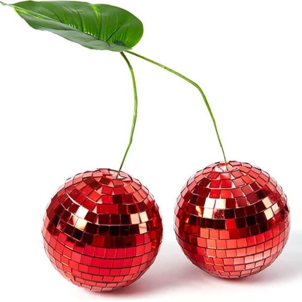 Cherry Disco Balls Decor, Duble Mirror Ball Red/Silver Cherry Lighting Ball for DJ Club Stage Bar Party Wedding Holiday Decoration Home Decor(Red, Double Cherry-10cm)