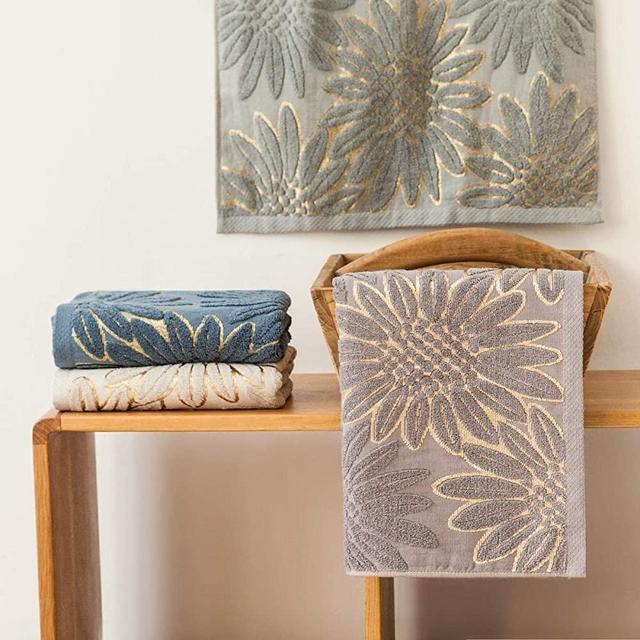 HAOD Hand Towels Set of 4, Super Soft Ultra Thickness Cotton Towels with Gold Flower for Hair or Bath, Multi-Color Blue, Ivory, Light Blue, Brown20x40 Inch