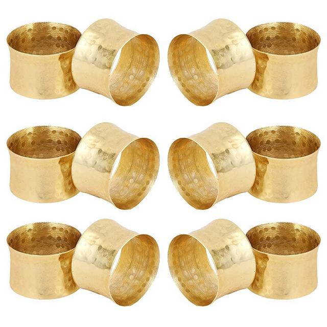 ITOS365 Handmade Round Hammered Golden Napkin Rings Holder for Dinning Table Parties Everyday, Set of 12