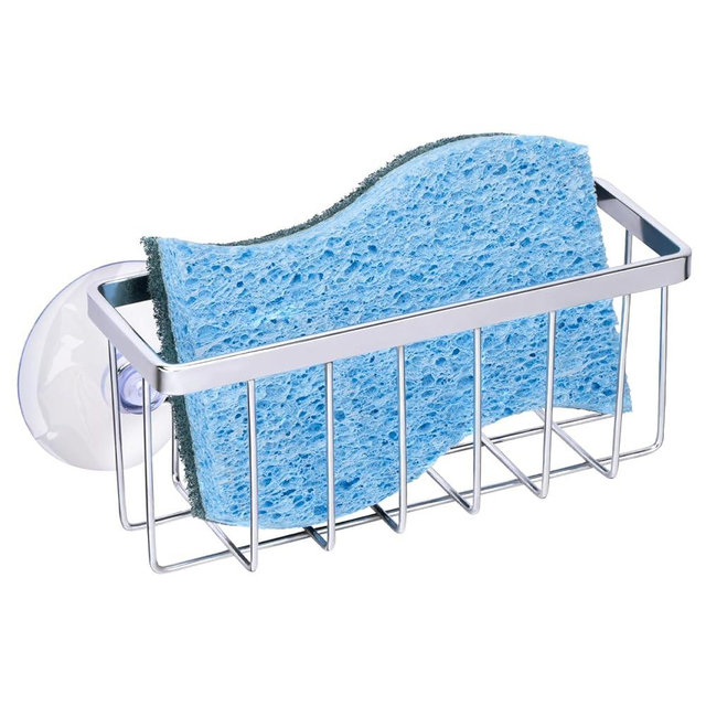 HLOOL Kitchen Sink Sponge Holder, Kitchen Sink Caddy, Sponge Holder for Kitchen Sink Suction, Dish Sponge Holder (Chrome)