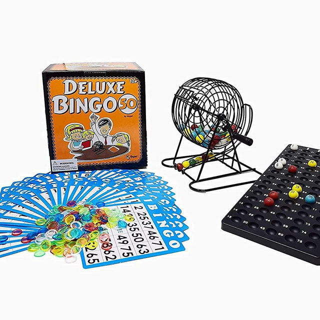 Regal Games - Deluxe Bingo Set - Includes Bingo Cage, Master Board, Mixed Cards, 75 Calling Balls, Colorful Chips - Ideal for Large Groups, Parties
