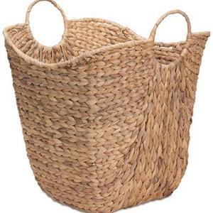 Tall Water Hyacinth Wicker Basket with Handles