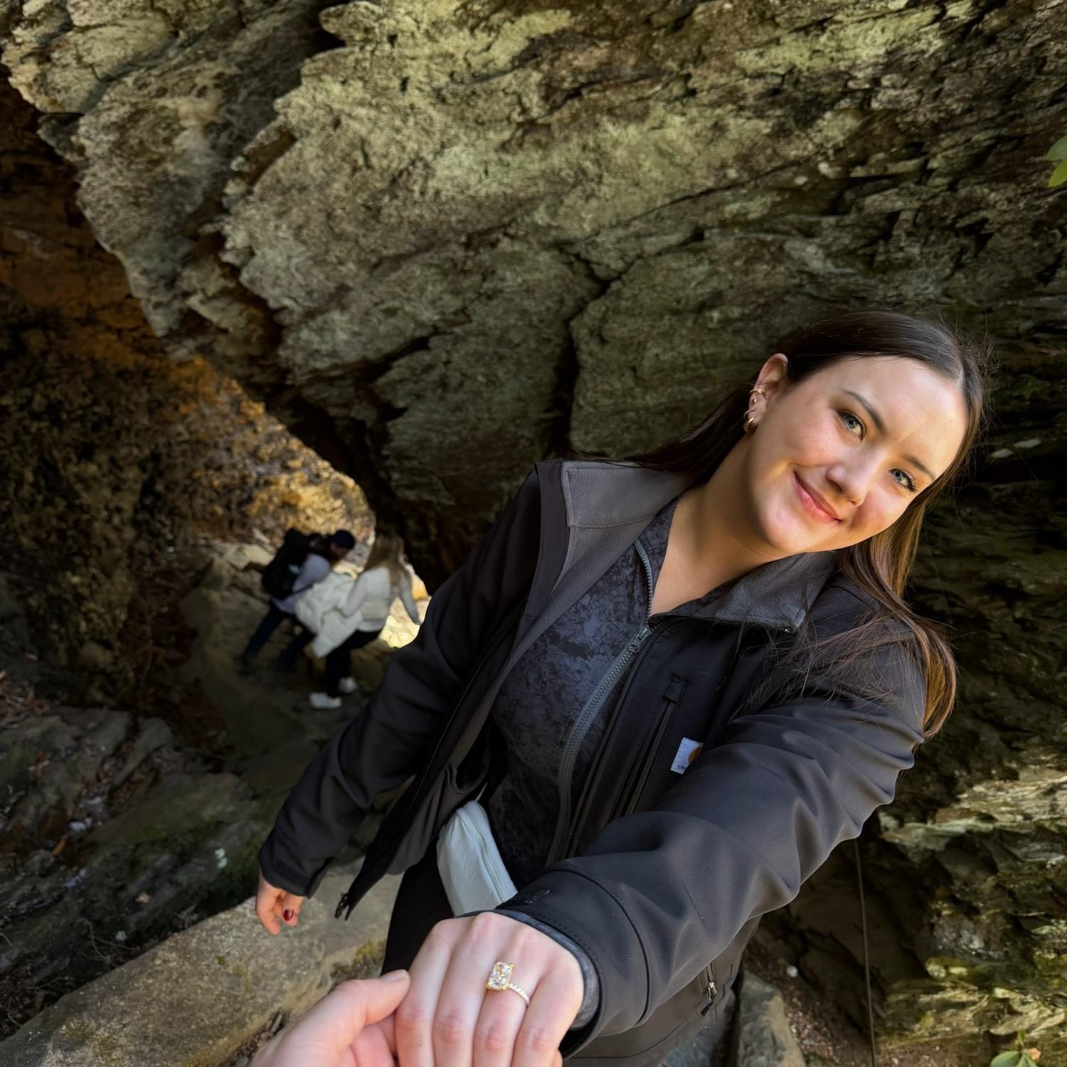 photo taken in the "Arch Rock" of The Great Smoky Mountains National Park shortly after proposing
