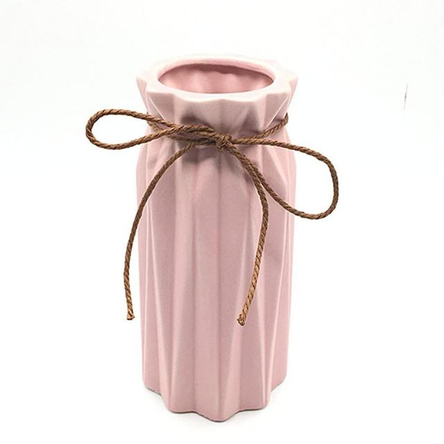 ANDING Pink Ceramic Vase - Elegant Origami Art Design- Ideal Gift for Friends and Family, Wedding, Desktop Center Vase, A Perfect Home Decor Vase (LY097)