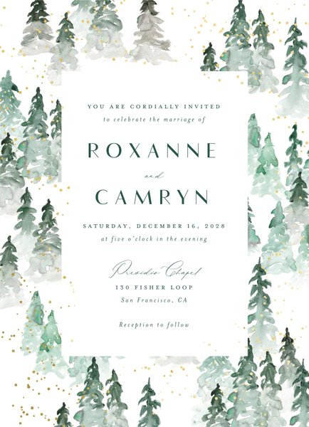 Spruce Portrait Foil | White | Zola Wedding Invitations