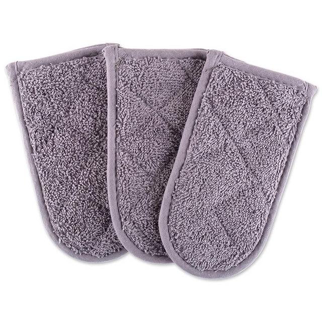 DII 100% Cotton, Quilted Terry Oven Set Machine Washable, Heat Resistant with Hanging Loop, Pan Handle, Gray 3 Piece