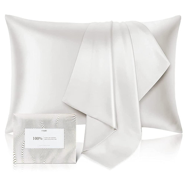 100% Pure Mulberry Silk Pillowcase for Hair and Skin - Allergen Resistant Dual Sides,600 Thread Count Silk Bed Pillow Cases with Hidden Zipper,1pc,Standard Size,White
