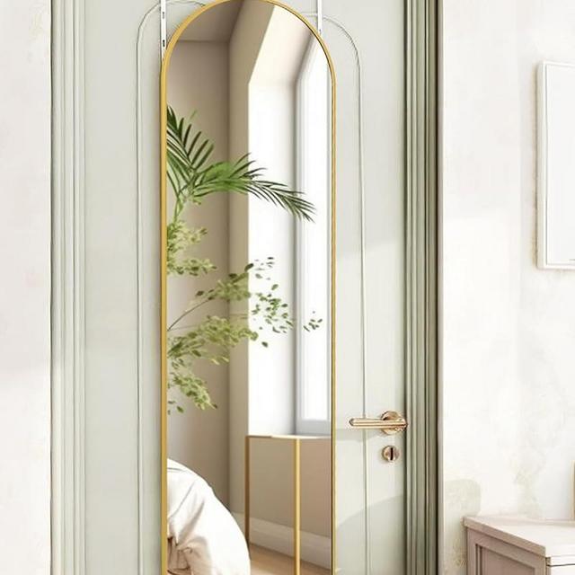 KOMCOTE Arch Mirror Full Length, Door Mirror Full Length, Over The Door Mirror Full Length, 48"x14" Mirror Full Length Door Hanging, Door Hanging Mirror or Bedroom Living Room Closet, Gold