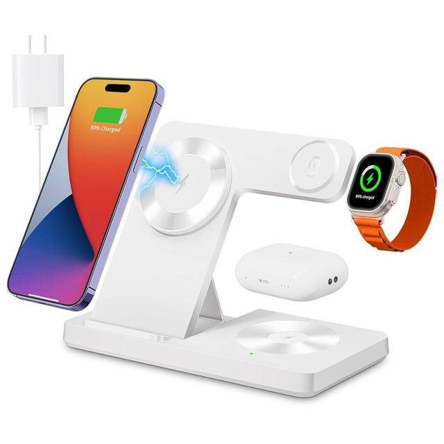 Magnetic 3 in 1 Wireless Charging Station for Magsafe iPhone 12-16 Series, Charging Station for Multiple Devices, Mag-Safe Wireless Charger Stand for Apple Watch 2-10 Series/SE/Ultra & AirPods 3/2/Pro
