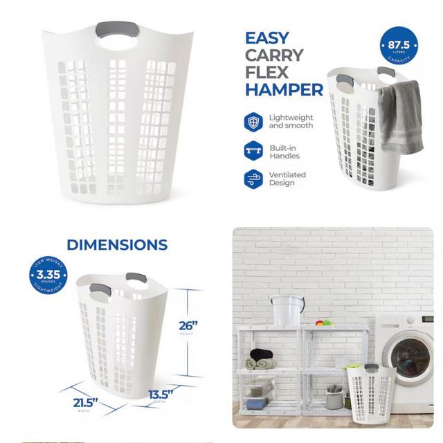 Gracious Living White Plastic Laundry Hamper