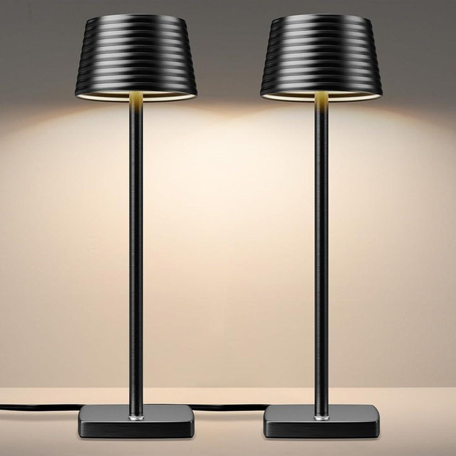 YHT LED Corded Table Lamp - Modern 2 Color Brightness Dimmable Plug in Desk Lamp Industrial Aluminum Nightstand Table Light for Reading/Living/Bedroom/Home/Office/Beside (Black, 2 P)