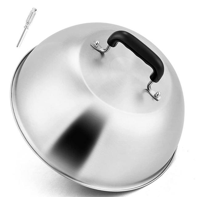 Leonyo Melting Dome, 12 Inch Round Basting Cover Heavy Duty Stainless Steel Steaming Lid Griddle Accessories Kit for Flat Top Grill Camping, Indoor & Outdoor BBQ Cooking Cheese, Bacon, Burger