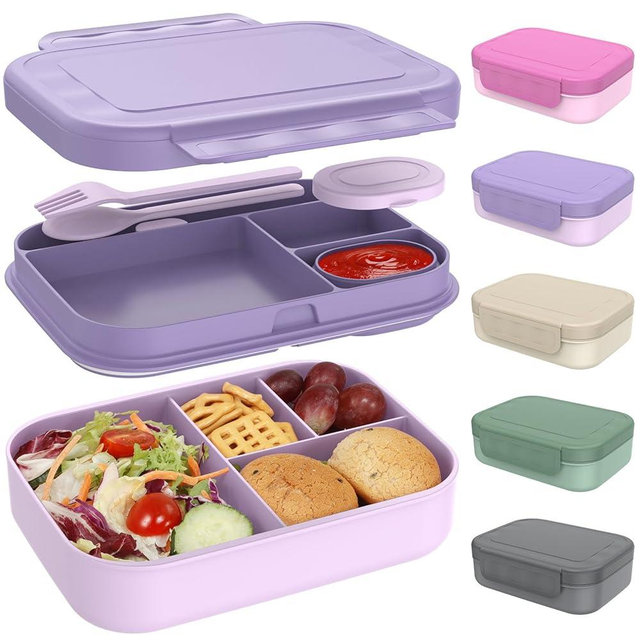 Caperci Stackable Bento Lunch Box for Adult & Teens - Reinforced Leak-Proof Lunch Container 4-Compartment with Utensils & Sauce Container, BPA-Free, Dishwasher/Microwave Safe, 47oz (Orchid Bloom)