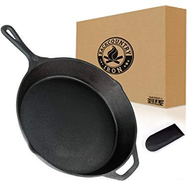 Backcountry Cast Iron Skillet (6 inch Small Frying Pan + Cloth Handle Mitt, Pre-Seasoned for Non-Stick Like Surface, Cookware Oven / Broiler / Grill