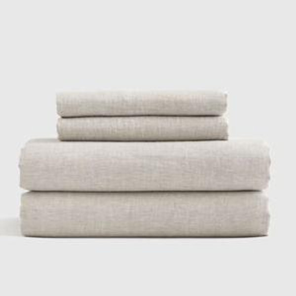 European Linen Sheet Set with Flat Sheet- King (Natural Chambray)