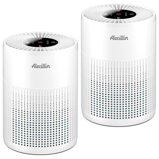 Aircillin 2 Pack Air Purifiers for Bedroom H13 True HEPA Air Filter Cleaner, Odor Eliminator, Remove Smoke Dust Pollen Pet Dander, Night Light For Home Living Room Dorm, Quiet 24dB Filtration System