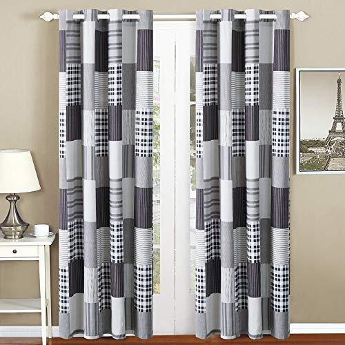 All American Collection Black and Grey Modern Plaid Bedspread and Pillow Sham Set | Matching Curtains Available! (Panel)