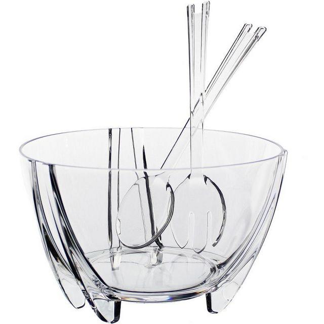 Prodyne Acrylic Salad Bowl w/Servers, Clear (6 quarts)