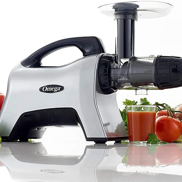 Omega NC1000HDS Juicer Extractor Nutrition System Creates Fruit Vegetable and Wheatgrass Juice Slow Masticating BPA-FREE with Quiet Motor and Reverse Easy to Clean, 200-Watt, Silver