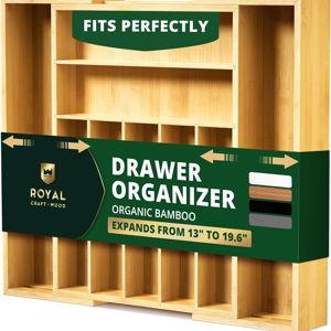 ROYAL CRAFT WOOD Luxury Bamboo Kitchen Drawer Organizer - Silverware Organizer, Utensil Holder & Cutlery Tray Drawer Dividers for Flatware (9 Slot, Natural)